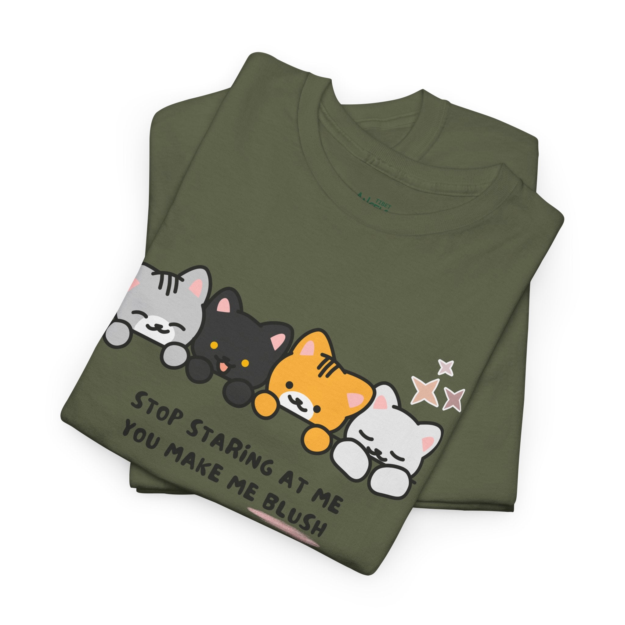Cute Cats Tee — "Stop Staring At Me You Make Me Blush" Graphic T-Shirt