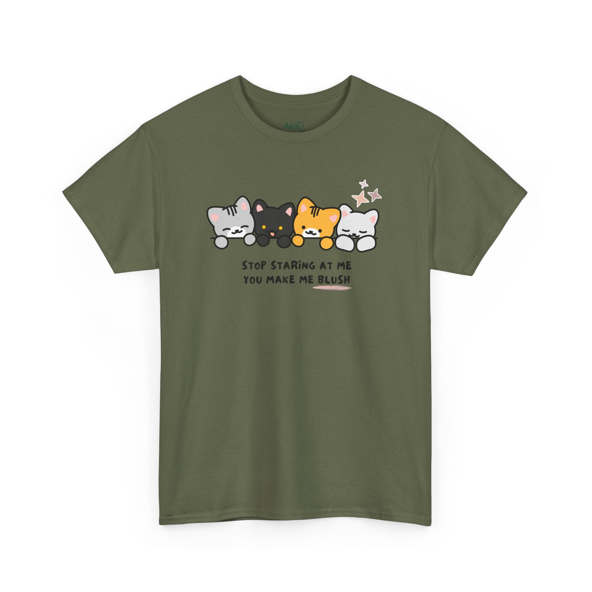 Cute Cats Tee — "Stop Staring At Me You Make Me Blush" Graphic T-Shirt
